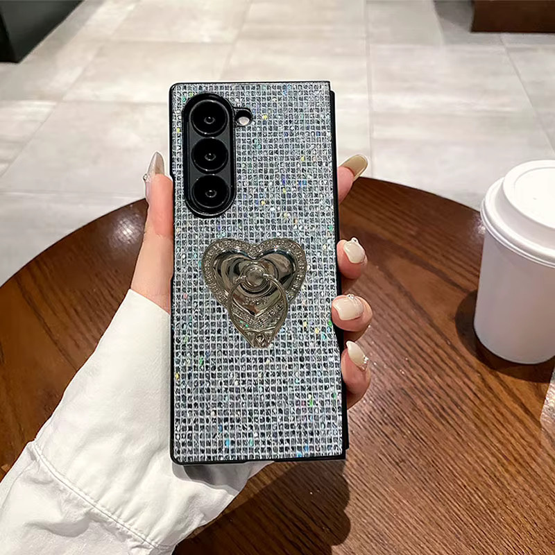 Glitzer Handyhülle mit Liebesherz für Samsung Galaxy Z Fold (Modelle 3 bis 8) in Schwarz, stoßfeste Hartschale mit Bling-Effekt - Bild 2