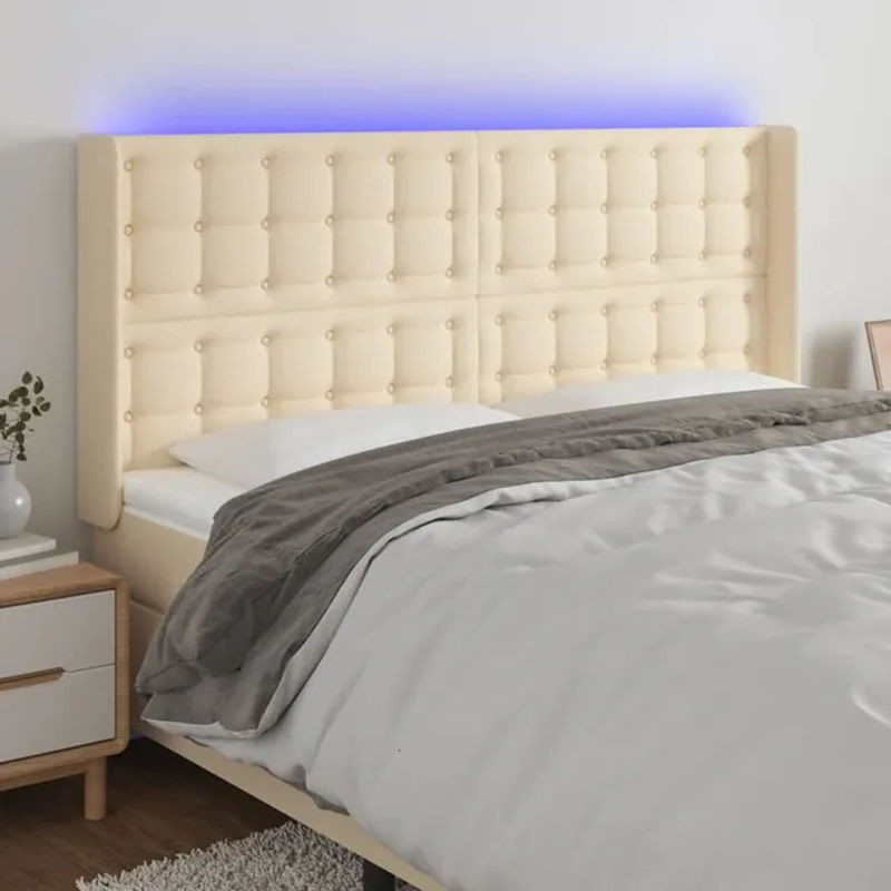 Vidaxl Bettkopfteil mit LED in Cremefarben, modern gepolstert, B/T/H: 183 x 16 x 118/128 cm - Bild 1