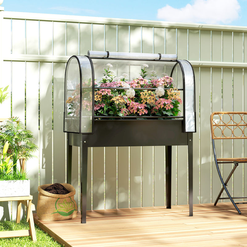 Outsunny Hochbeet mit Gewächshaus-Aufsatz und Rollen in Schwarz, B/T/H: 100 x 49 x 136 cm - Bild 2