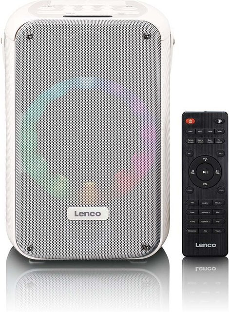 Lenco Karaoke-System mit Bluetooth, wiederaufladbarem Akku, drahtlosem Mikrofon und Disco-LED-Beleuchtung in Weiß - Bild 1