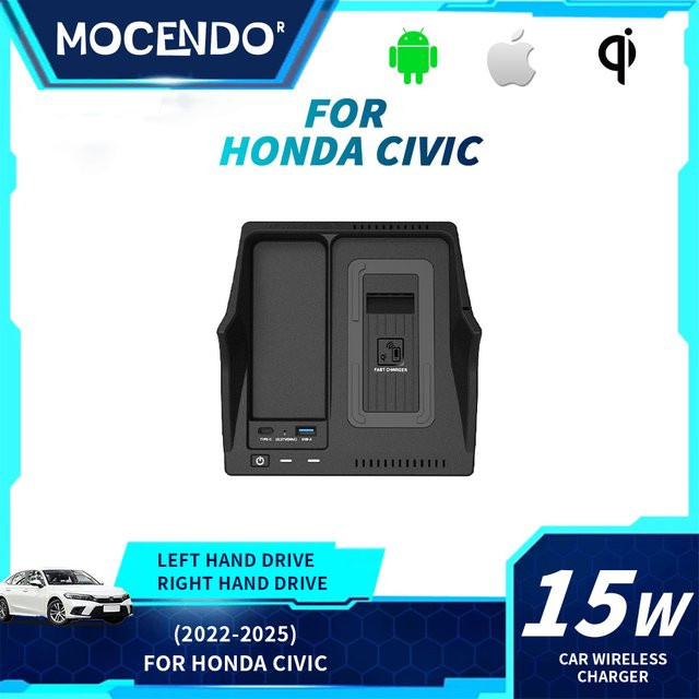 MOCENDO Kabelloses Ladepad für Honda Civic 2022–2023, Handyhalterung und Ladebuchse, Schwarz - Bild 1