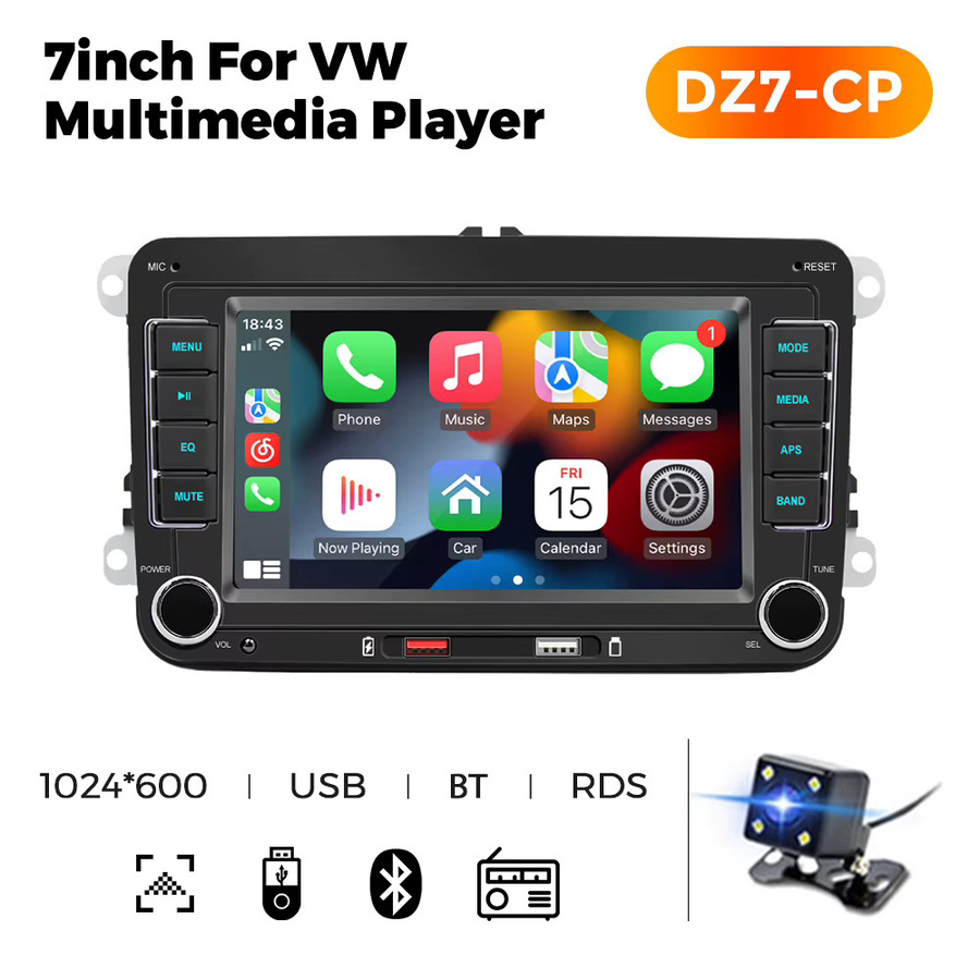 MEKEDE 7 Zoll 2 Din Autoradio mit CarPlay und Android Auto, Bluetooth und Video für Volkswagen, Seat, Skoda, Passat, Golf und Polo in Schwarz - Bild 2