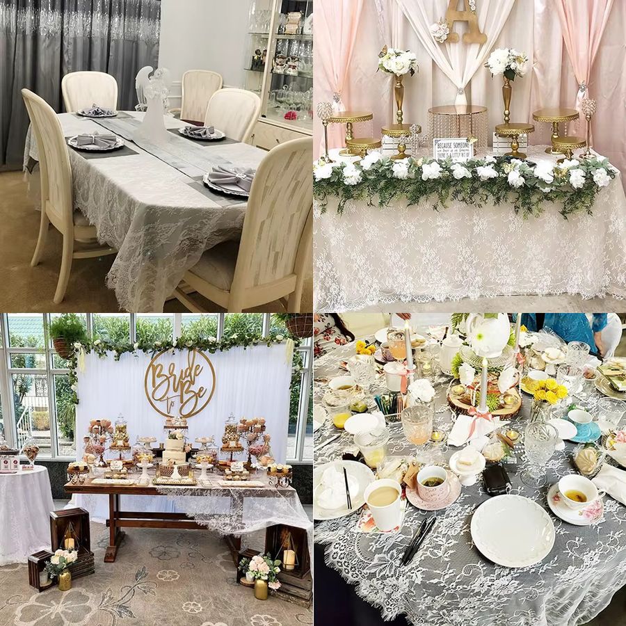 WH Spitzentischdecke in Weiß, rechteckige Tischdecke mit Stickerei im Vintage-Stil für Hochzeit, Party und Heimdekoration - Bild 3