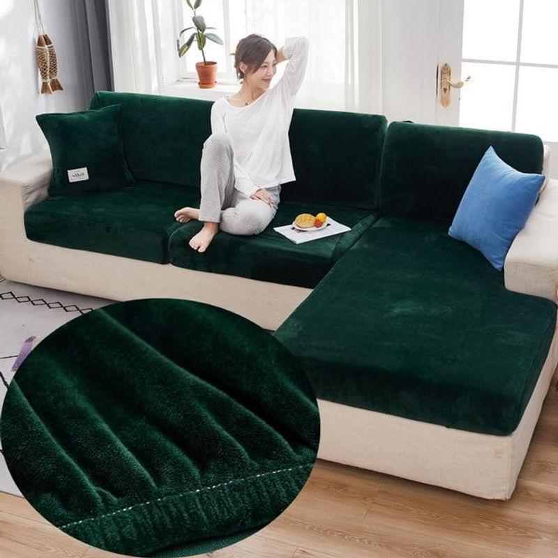 FebEr Samt-Sofa-Sitzbezug aus Jacquard in See-Blau, elastischer Stretch-Schonbezug für dein Sofa - Bild 3
