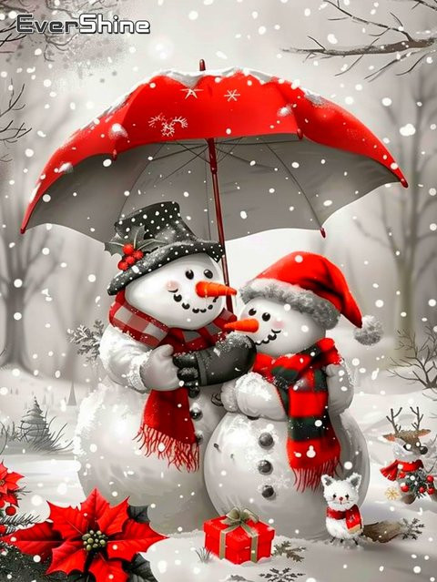 Evershine Diamantgemälde Schneemann als Vollbohrer-Set mit runden Strasssteinen in Multicolour, B/H: 20 x 30 cm - Bild 1