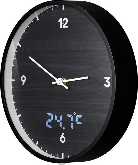 Bresser MyTime Wanduhr in Schwarz mit LED-Sekundenanzeige, Temperaturanzeige und Funksteuerung, Durchmesser: 24 cm - Bild 1