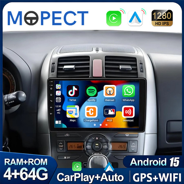 MOPECT 9 Zoll Android 15 Autoradio für Toyota Auris E150 2006-2012 mit kabellosem Apple CarPlay, IPS-Bildschirm und Stereo-Multimedia-Videoplayer in Schwarz - Bild 1