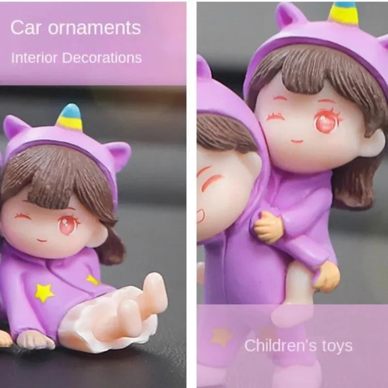 SZwatch Auto Dekoration Ornamente Cartoon Lila Pyjama Paar aus Harz für die Mittelkonsole - Bild 2