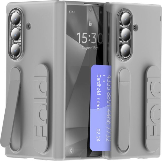 Stoßfeste Silikon-Handyhülle mit Klappständer, Kartenfach und Geldbörse für Samsung Galaxy Z Fold 8 7 6 5 4 5G in Grau - Bild 1