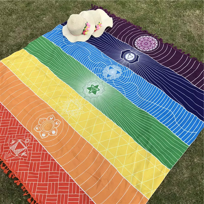 Bohemia India Mandala-Decke aus Baumwolle mit 7 Chakra und Regenbogenstreifen in Multicolor von MINIDEAL - Bild 2