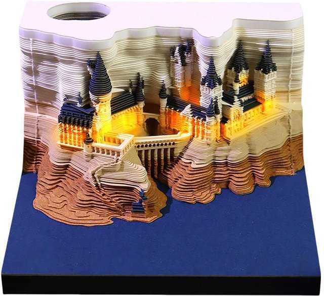 Hogwarts Magic Castle Kalender-Aufkleber mit Licht, 3D-handgerissener Schloss-Kalender als DIY-Handwerksset und zerreißbarer Notizblock, Multicolor - Bild 1