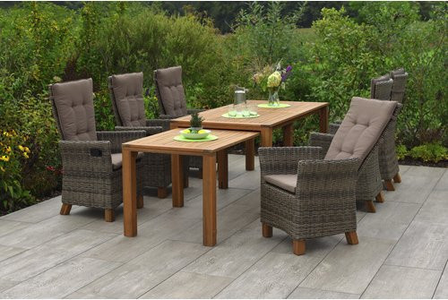 Merxx Gartenmöbelset Toskana 7-teilig mit ausziehbarem Tisch und 6 Sesseln aus Akazienholz und Kunststoffgeflecht in Beige/Braun - Bild 1