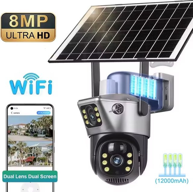 4K 8MP Dual Screen Solar Kamera Outdoor Wireless WiFi PTZ Dual Objektiv mit Auto Tracking für Sicherheit und Überwachung - Bild 1
