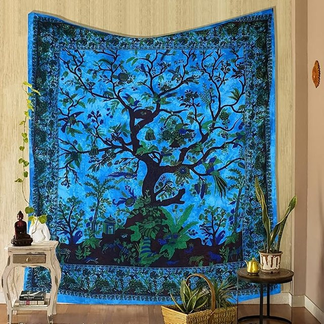 BaiTu Clothes Wandbehang Baum des Lebens in Blau, Psychedelischer Wandteppich aus Polyester, Breite: 137 cm, Höhe: 152 cm - Bild 1