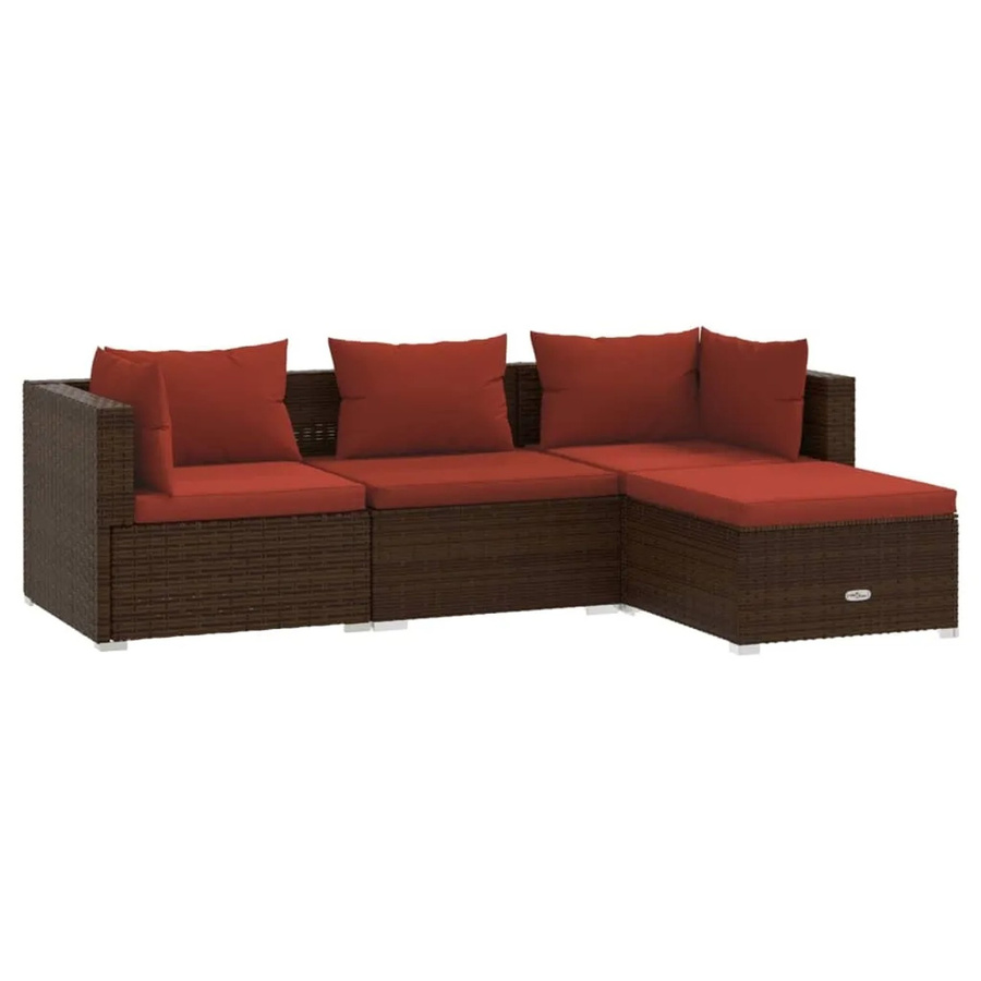 vidaXL 4-tlg. Garten-Lounge-Set in L-Form aus braunem Poly-Rattan mit Kissen und pulverbeschichtetem Stahlgestell - Bild 2