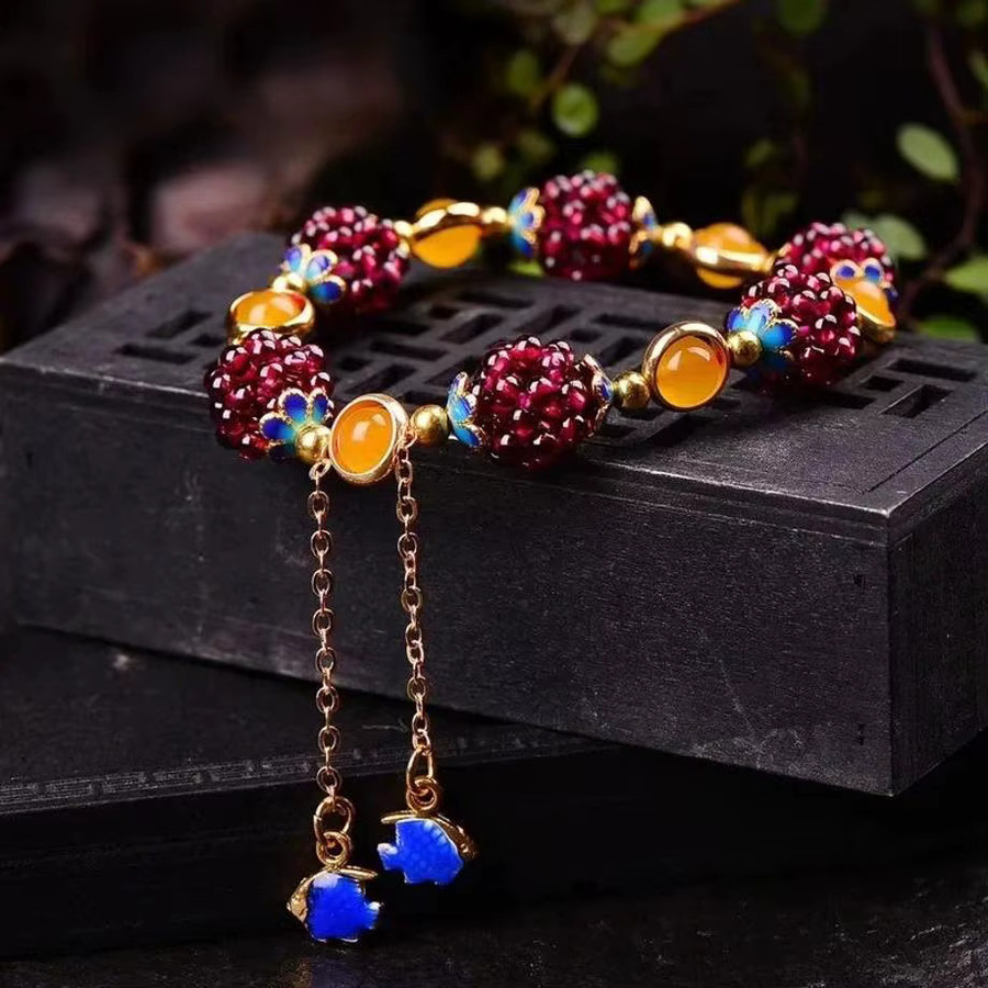 Armband mit Granatapfel-Blumen-Kugel, Gold, Tianhe-Stein - Bild 2