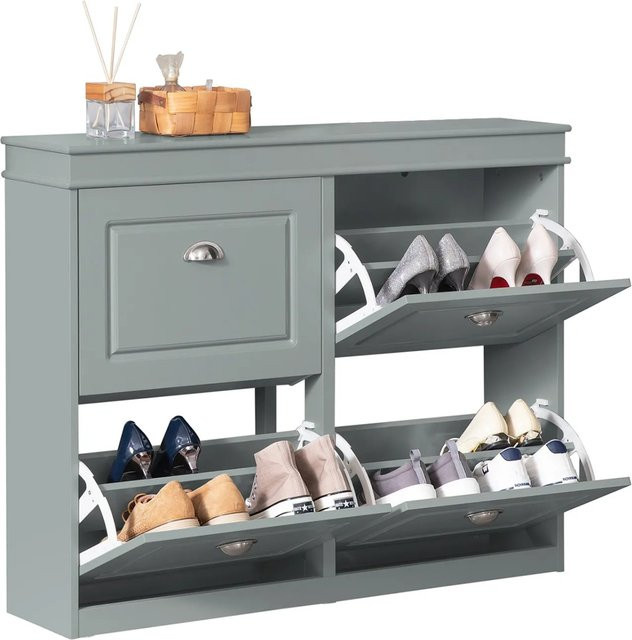 SoBuy Schuhschrank FSR79-HG aus MDF mit 4 Klappen in Hellgrau, B/H/T: 105 x 82 x 24 cm - Bild 1
