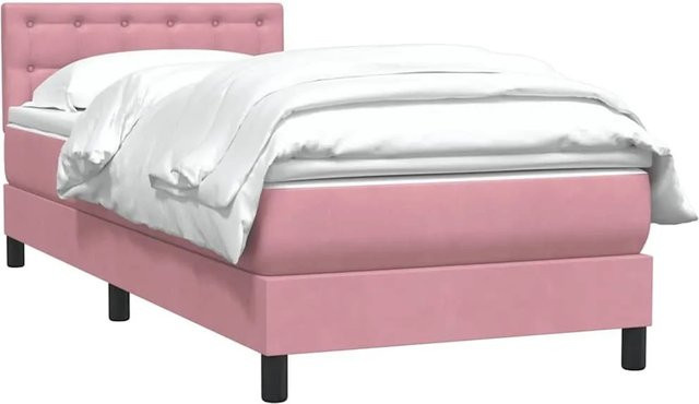 vidaXL Boxspringbett mit Matratze aus Samt in Rosa, B/T/H: 90 x 210 cm - Bild 1