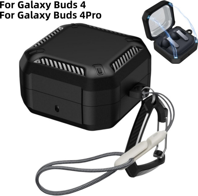 Samsung Galaxy Buds 4 / Buds 4 Pro Schutzhülle mit magnetischem Verschluss und Trageband in Schwarz oder Transparent - Bild 1