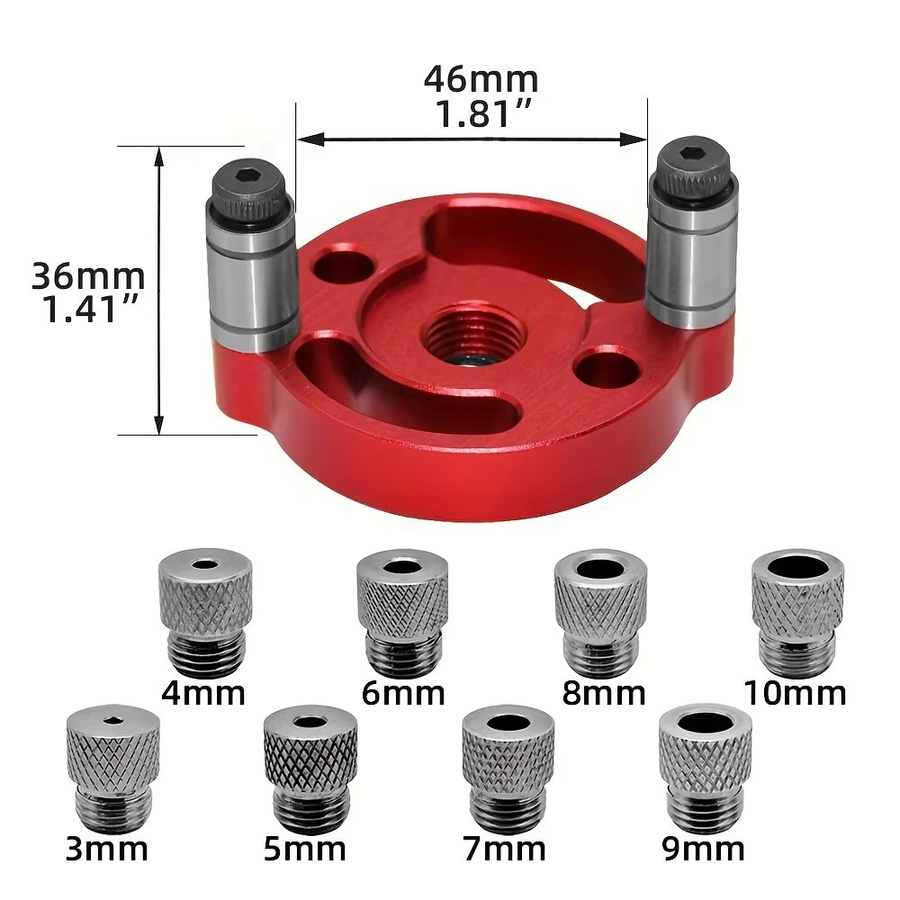 GDART Selbstzentrierendes Dübel-Bohrvorrichtungs-Set aus Aluminium mit 8 Stahlbuchsen für die Holzbearbeitung in Schwarz und Rot - Bild 2