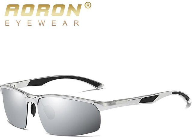 AORON Sportsonnenbrille, Herren, Halbrand, rechteckig, Aluminium, silber, polarisiert - Bild 1