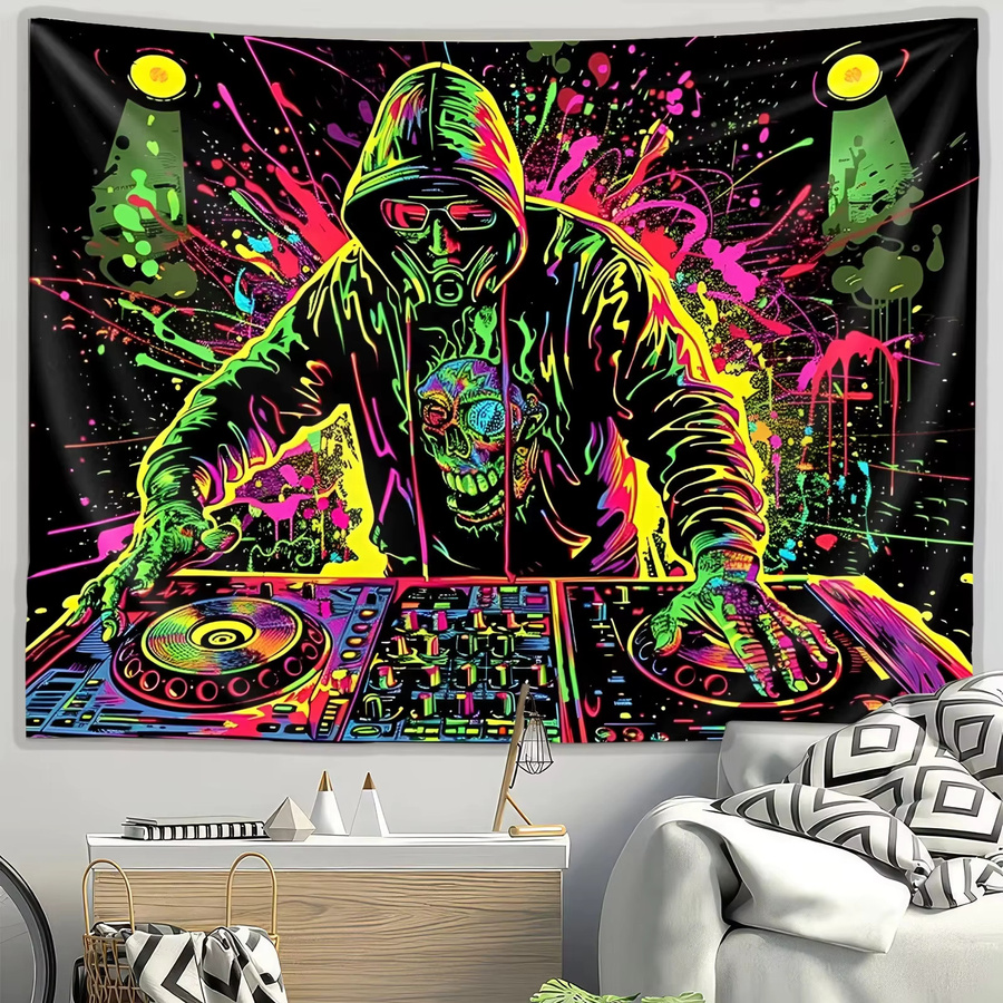 VIKAMA Dazzle DJ Gasmaske Wandteppich in Multicolour, moderner abstrakter Textil-Wandteppich für Gaming Room und Schlafzimmer, B/H: 60 x 60 cm - Bild 2