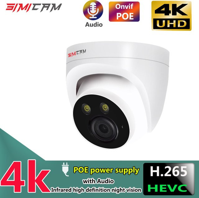 SIMICAM 4K 8MP PoE IP-Kamera in Weiß mit Audio- und Personenerkennung, IR-Nachtsicht und ONVIF NVR-Kompatibilität - Bild 1