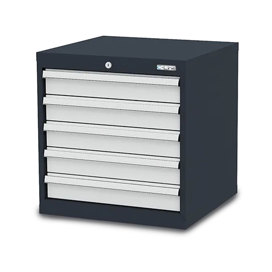 Simplaflex Schubladenschrank aus Stahlblech mit 5 Schubladen und Schloss, grau, B/T/H: 60 x 57,5 x 62 cm - Bild 2