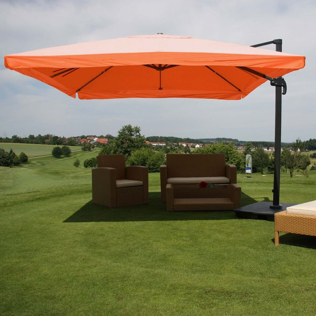 MCW Ampelschirm A96 Gastronomie mit Ständer, Farbe: Orange, Material: Polyester und Alu, Durchmesser: 4,24 m - Bild 1