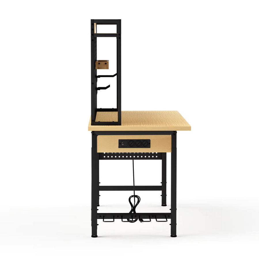 Svintora Mobile Werkbank in Schwarz mit Holzplatte und Lochplatte, Verstellbare Werkstattstation mit AC-USB-Anschluss und Rollen, Breite: 120 cm - Bild 3