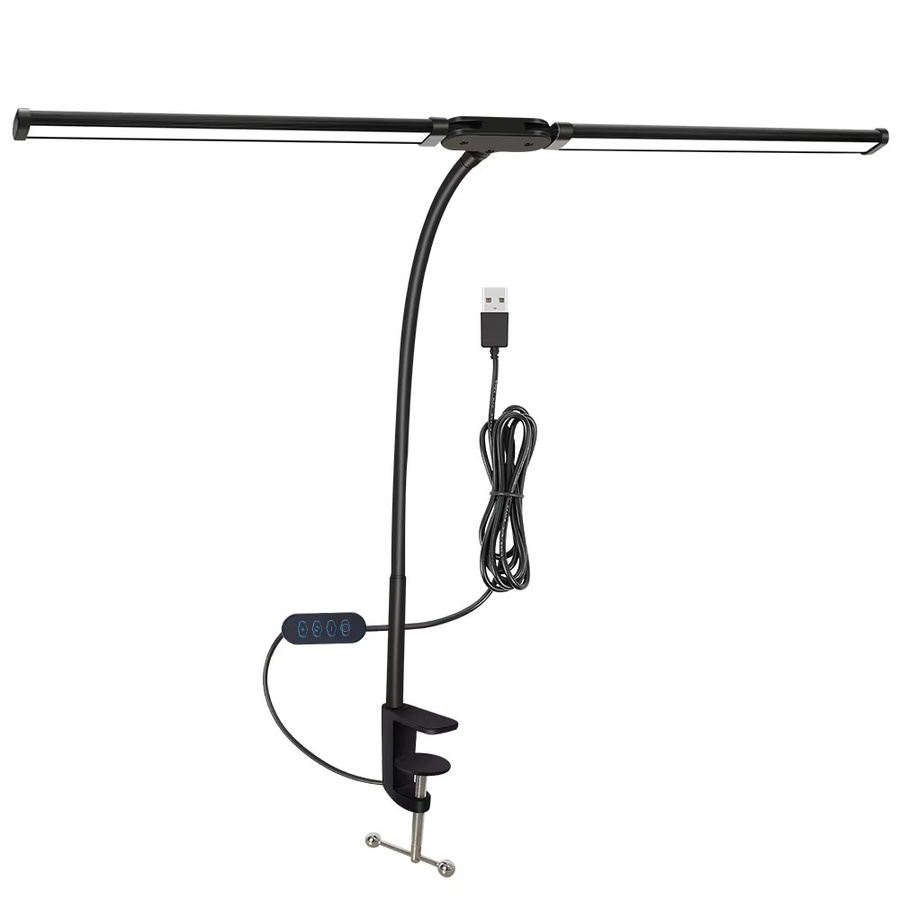DBF 2-köpfige LED-Schreibtischlampe in Schwarz mit Klemme und USB-Anschluss, augenschonende Architektenlampe mit 3 Lichtfarben und Touch-Bedienung für Büro und Zuhause - Bild 7