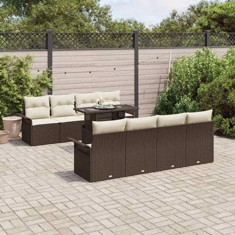 Vidaxl Garten-Sofa-Set aus Polyrattan mit 9-teiligem Kissen-Set in Braun für moderne Loungemöbel - Bild 1