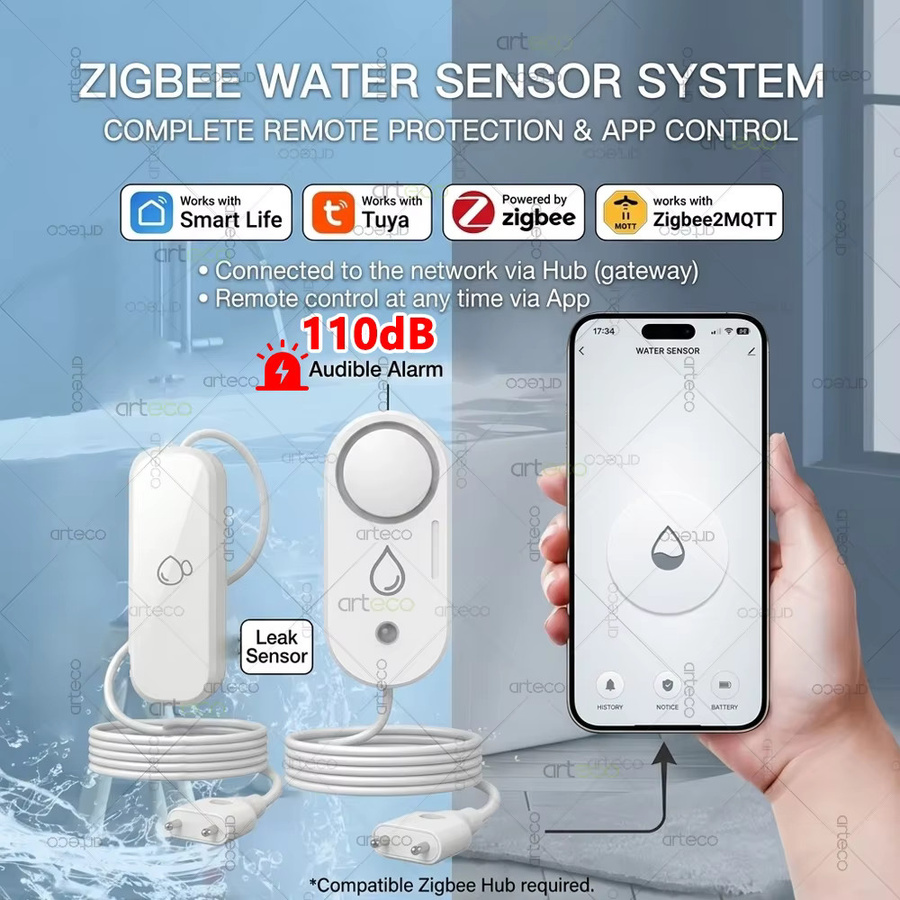 Tuya Zigbee Wasserleck-Detektor und Wasserflut-Sensor in Weiß zur Fernüberwachung via Smart Life App mit Flutalarm und Überlauf-Sicherheitsalarm, kompatibel mit Z2M - Bild 2
