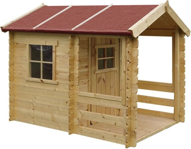 Timbela Kinderspielhaus aus Holz in Braun mit Boden und Plexiglasfenstern M501A - Bild 1