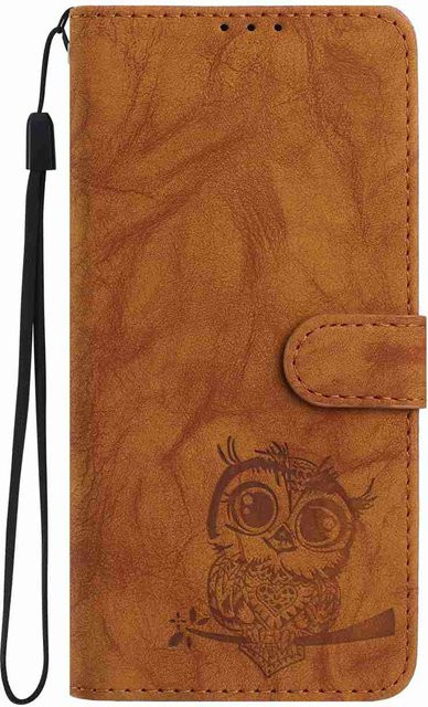 Xiaomi Handyhülle mit Eulen-Prägemuster und Kartenfach als Brieftasche für Redmi Note 14/13/12/14C/13C und Xiaomi 14T/11T/13 Lite/Mi 11 Lite/Poco X6/Mi 10T 5G in Braun - Bild 1
