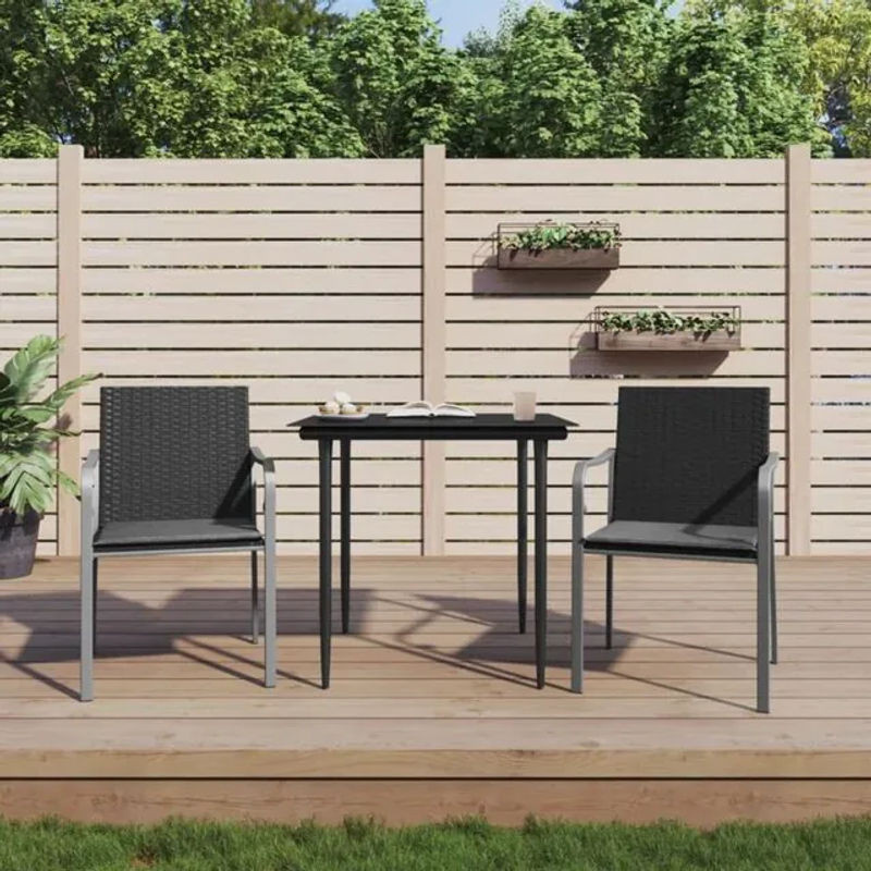 3-teilige moderne Garten-Essgruppe aus Poly-Rattan und Stahl mit Kissen und Glas in Grau und Schwarz von vidaxl - Bild 1