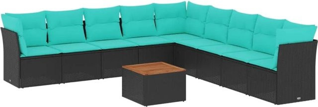 vidaXL 10-teilige Garten-Sofagarnitur aus Poly-Rattan in Schwarz mit Kissen und Stauraum - Bild 1