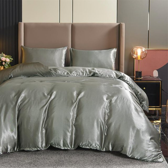 3-teiliges Satin-Bettwäsche-Set von Bin Chi Textiles in Schwarz, weich und knitterfrei, B/H: 135 x 200 cm - Bild 1