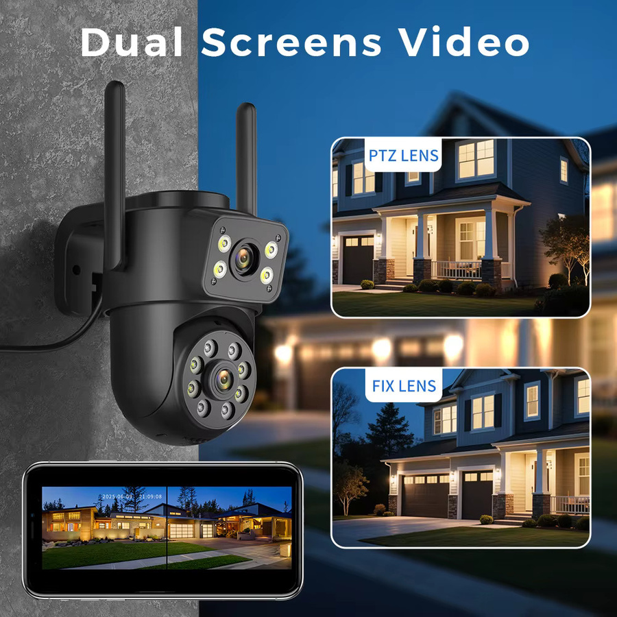 BESDER 8MP Wifi PTZ Outdoor Überwachungskamera mit Dual-Bildschirm, 4MP SicherheitscCTV IP Kamera mit menschlicher Erkennung und iCSee App, Schwarz - Bild 3