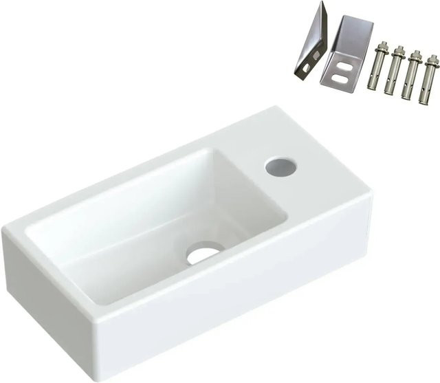 Aquabatos Aufsatzwaschbecken aus Keramik für Gäste-WC, Weiß, B/T/H: 40,5 x 20 x 10,5 cm - Bild 1