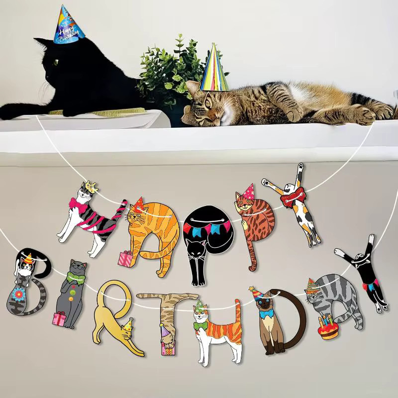 JETTING Happy Birthday Banner Katzen-Thema Dekoration Mehrfarbig - Bild 3
