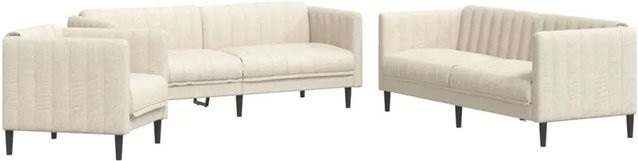 vidaXL 3-teilige Sofagarnitur in Creme mit Stoffbezug und Holzrahmen, bestehend aus 3-Sitzer-Sofa, 2-Sitzer-Sofa und Sessel - Bild 1