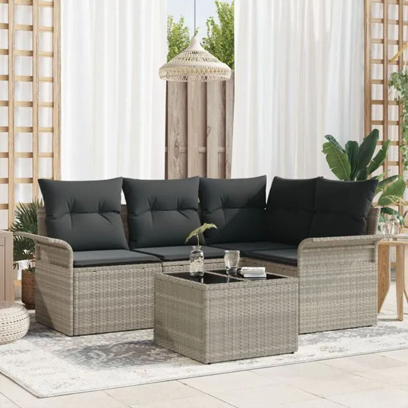 vidaxl Garten-Sofa-Set aus Poly-Rattan mit 5 Kissen in Hellgrau - Bild 1