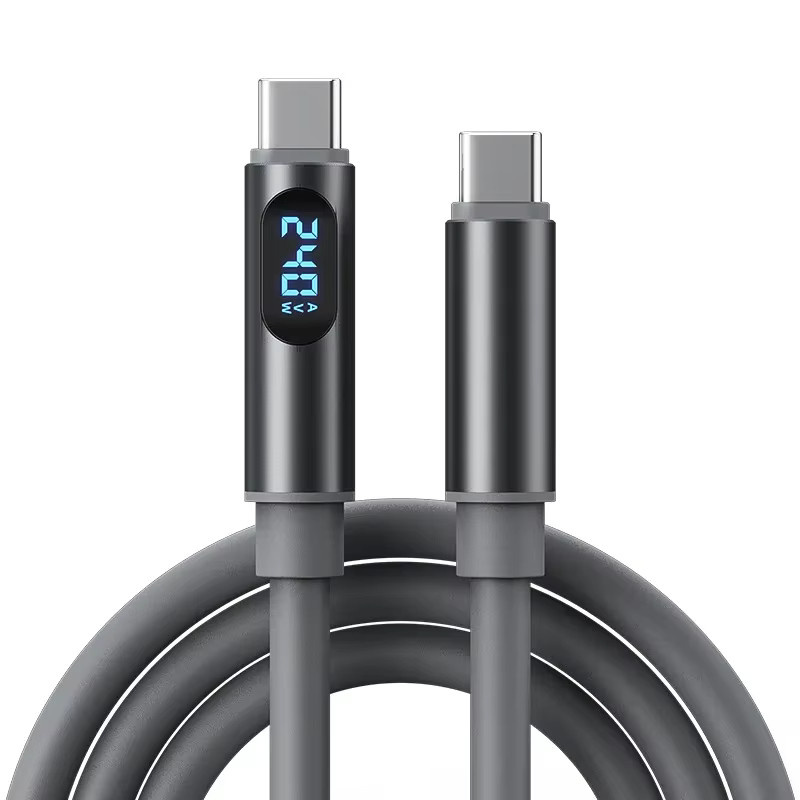 Tutew Typ-C-Kabel mit Leistungsanzeige in Grau, 240 W, 480 Mbit/s für Datenübertragung und PD-Aufladung, kompatibel mit iPhone 15 16 17, Samsung und Huawei - Bild 2
