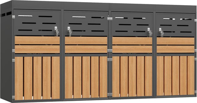 GOMYWAY Home Multifunktionaler Außenschrank aus verzinktem Stahl mit integriertem Pflanzkasten und Rolladen-Lüftung, Grau, B/T/H: 264 x 80 x 128 cm - Bild 1