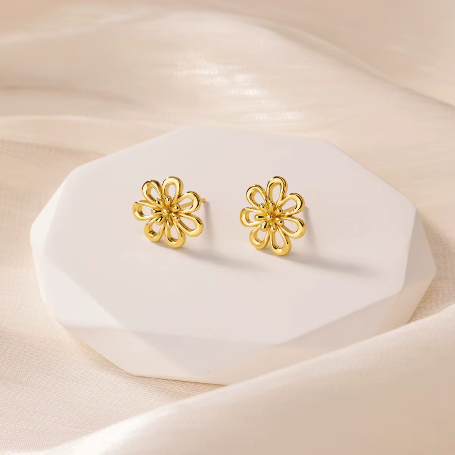 HPTOTMG Ohrstecker, Blumen, 18 Karat vergoldet, Gold, Damen - Bild 2