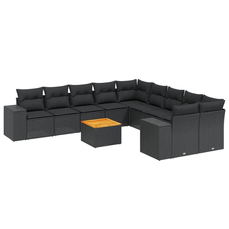 vidaXL 11-tlg Garten-Sofagarnitur in U-Form aus schwarzem Poly-Rattan mit Kissen und Metallrahmen - Bild 2