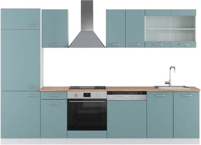 Vicco R-Line Küchenzeile modern in Blau-Grau und Weiß mit Eiche-Optik, Breite: 300 cm - Bild 1