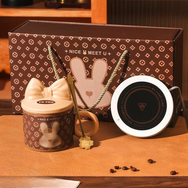 Retro Kaninchen Keramiktasse mit Deckel in Braun, 450 ml - Bild 1