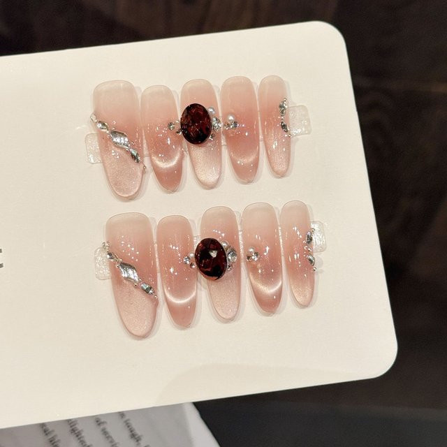 YADORNOS Kunstnägel, oval, Strasssteine, nackt, transparent, 10 Stück, Damen - Bild 1